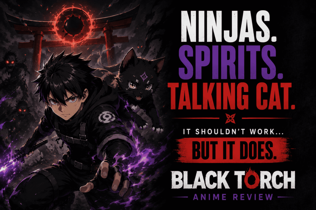 Jiro Azuma and Rago from BLACK TORCH surrounded by supernatural spirits